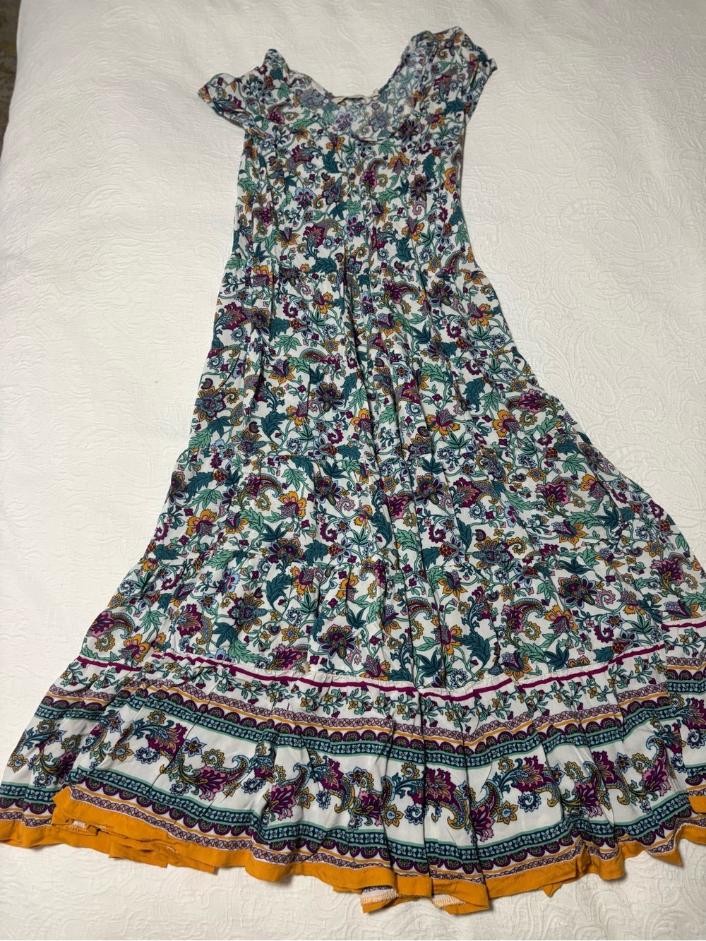 Soft Surroundings Kara Tiered Viscose Maxi Dress Paisley Floral Petite XS
